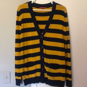 Cozy blue and yellow cardigan!